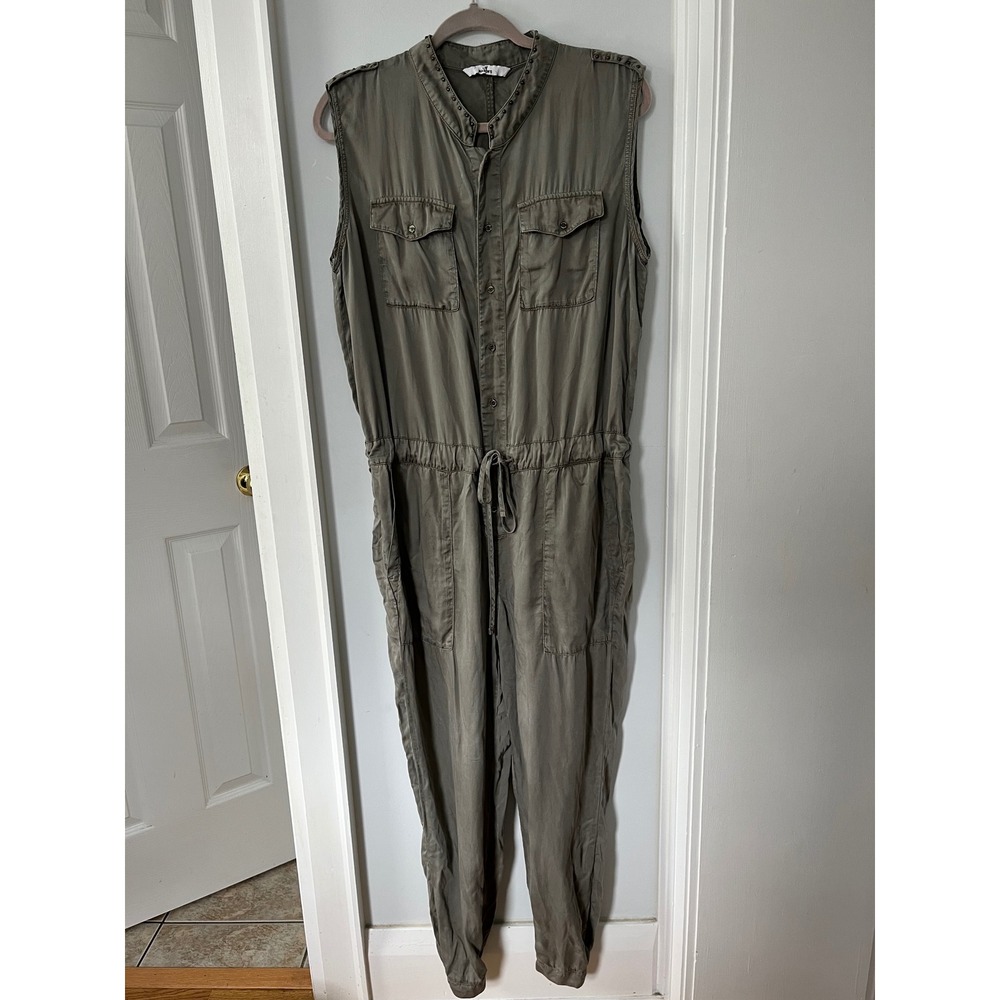 Mason's Olive Green Lyocell Studded Utility Jumpsuit Sleeveless Size 44 IT